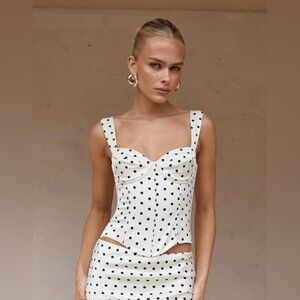 Runaway The Label Karlita Bustier Top Ivory Polka Dot Size XS NWT